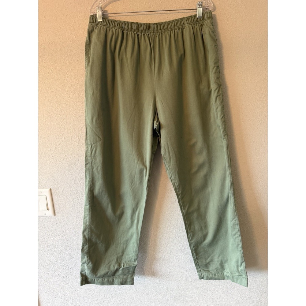 Appleseed's Petite Women's Stretch Waist Green Twill Straight Peg Pants Size PXL
